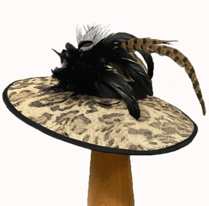 Leopard print feathered dress derby hat