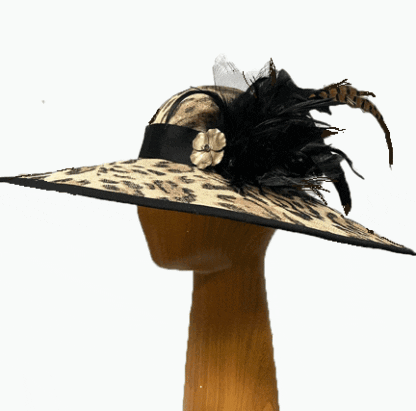 Leopard print feathered dress derby hat