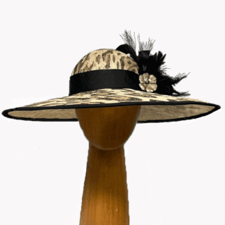 Leopard print feathered dress derby hat