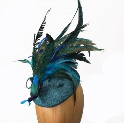 teal blue peacock fascinator