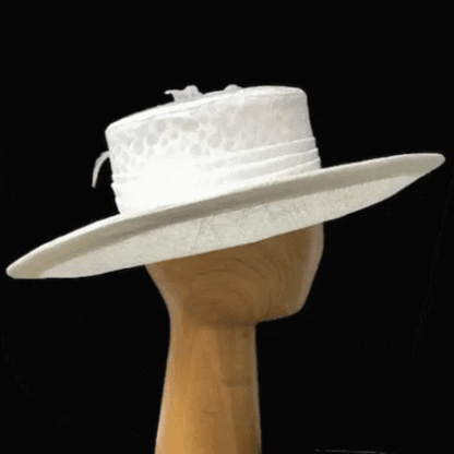 white silk and sinamay hat