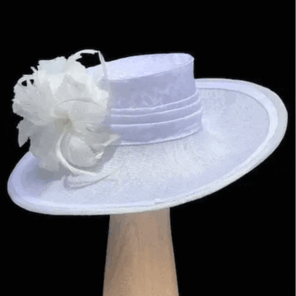 white silk and sinamay hat