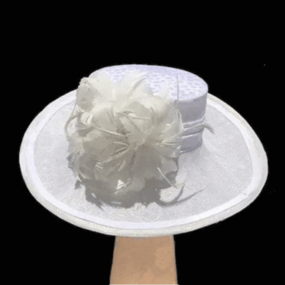 white silk and sinamay hat