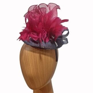 small navy blue and cranberry red fascinator