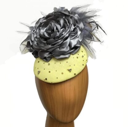 yellow grey cocktail hat