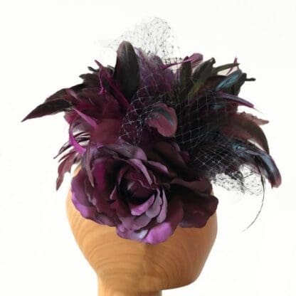 black burgundy feathered fascinator