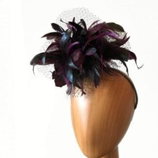 black burgundy feathered fascinator