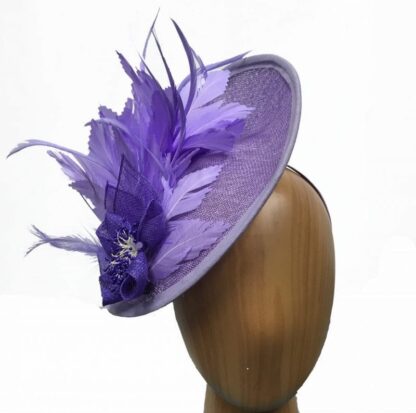 lilac and purple feathers fascinator