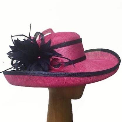 pink and navy derby hat