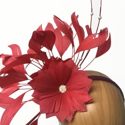 poppy red feathers fascinator