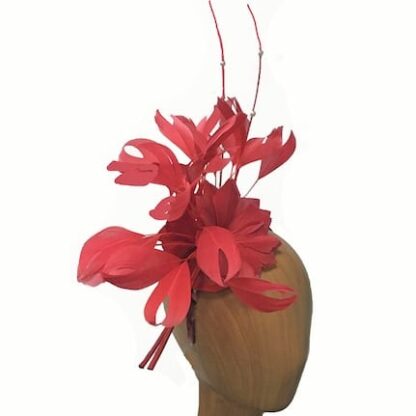 poppy red feathers fascinator