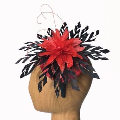 red black feather fascinator