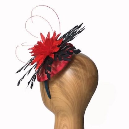 red black feather fascinator