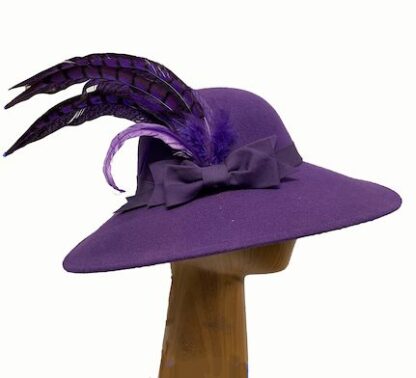 purple wool feathered hat