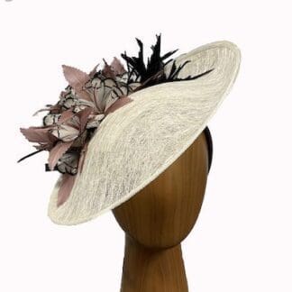 ivory fascinator with black, mauve