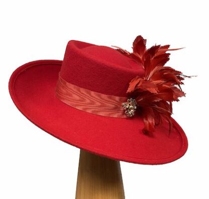asymmetric red wool hat