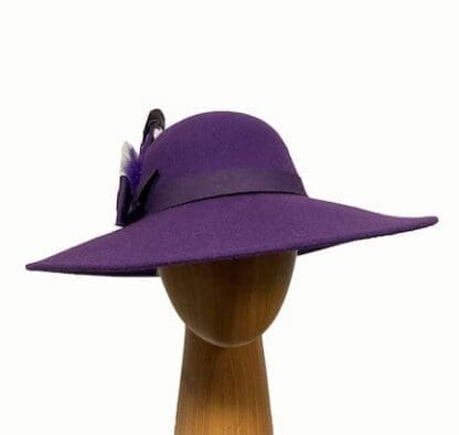 purple wool feathered hat