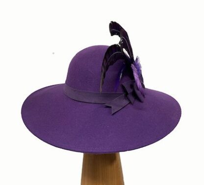 purple wool feathered hat