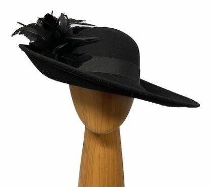 black feathered wool hat