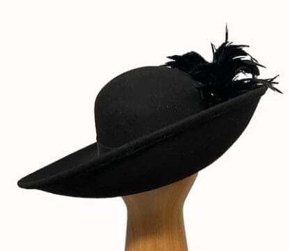 black feathered wool hat