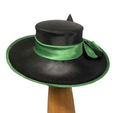 black with green silk hat