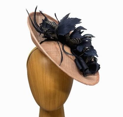 pink peach and navy fascinator