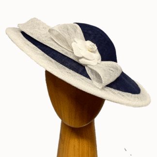 Navy white trimmed fascinator