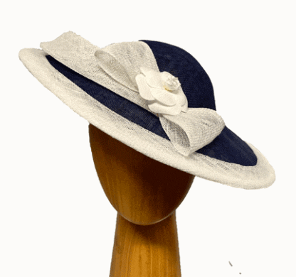 Navy white trimmed fascinator