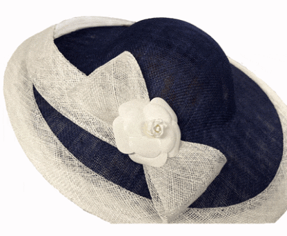 Navy white trimmed fascinator