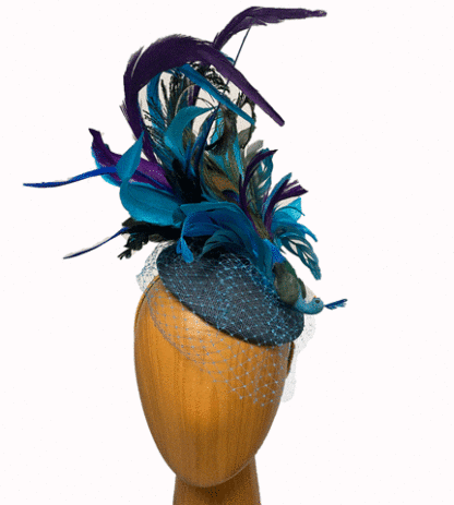 teal and blue Peacock fascinator
