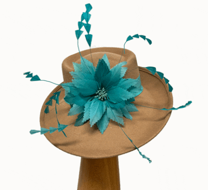 Camel and aqua wool hat