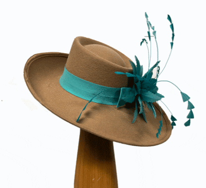 Camel and aqua wool hat