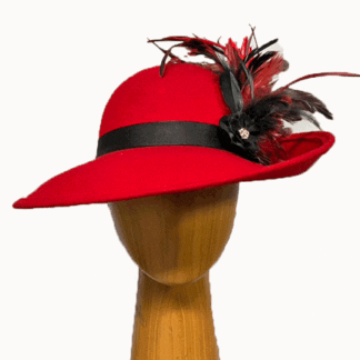 Red black feathers wool hat