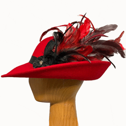 Red black feathers wool hat