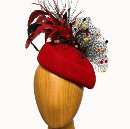 red black feathers fascinator