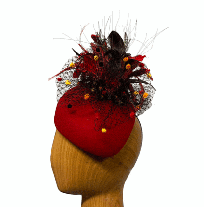 red black feathers fascinator