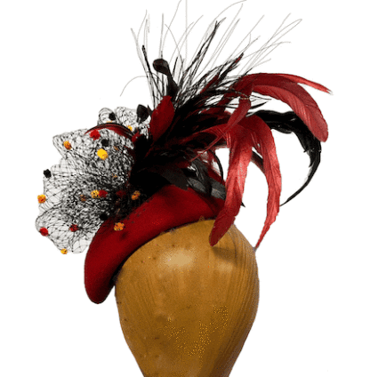 red black feathers fascinator