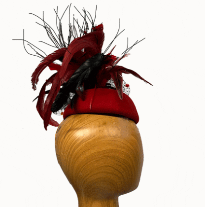 red black feathers fascinator