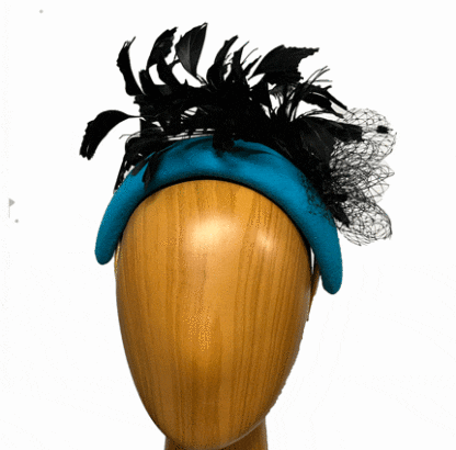 turquoise and black headband fascinator