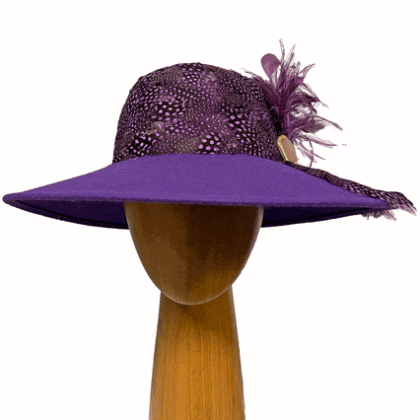 purple feathered crown wool hat