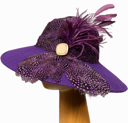 purple feathered crown wool hat