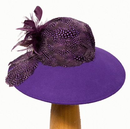 purple feathered crown wool hat