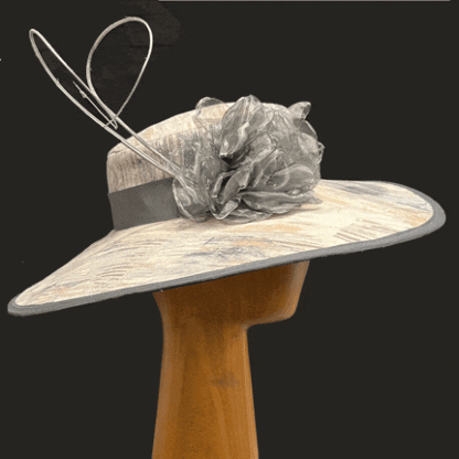 grey beige ivory dress hat