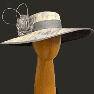 grey beige ivory dress hat