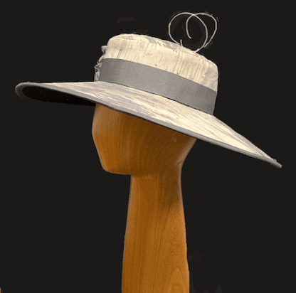 grey beige ivory dress hat