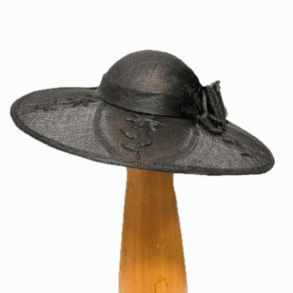 black embroidered fascinator hat