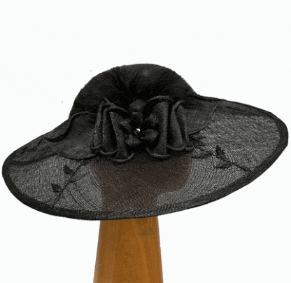 black embroidered fascinator hat