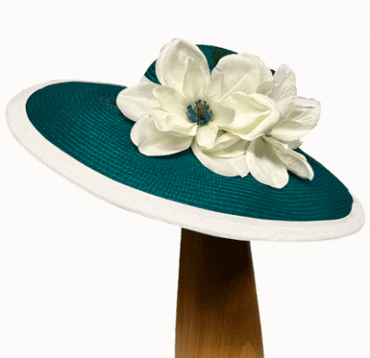 teal green magnolia fascinator hat