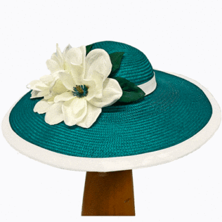 teal green magnolia fascinator hat