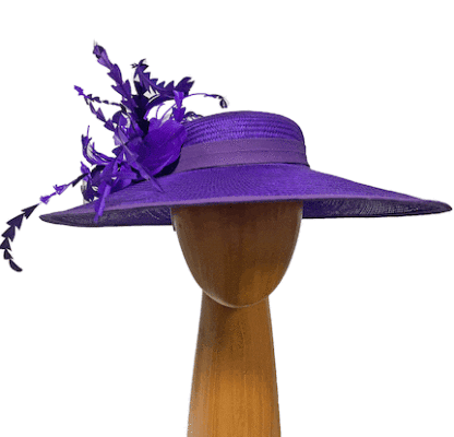 Purple feathered derby hat